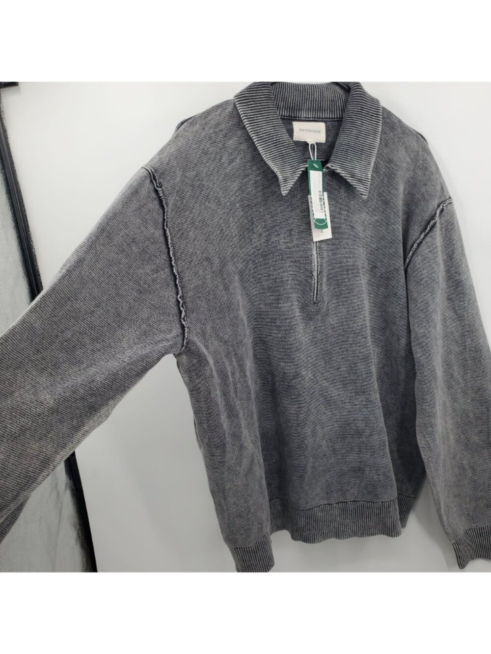 Mason Row Acid Washed 1/4 Zip Sweater Top Men Size XL NWT Regular Fit Grey - Picture 2 of 11